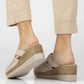 Leather wedge sandals with closed heel, beige, Filippo DK6818