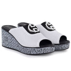 Women's leather wedge sandals, white, S.Barski 7012 S.Barski