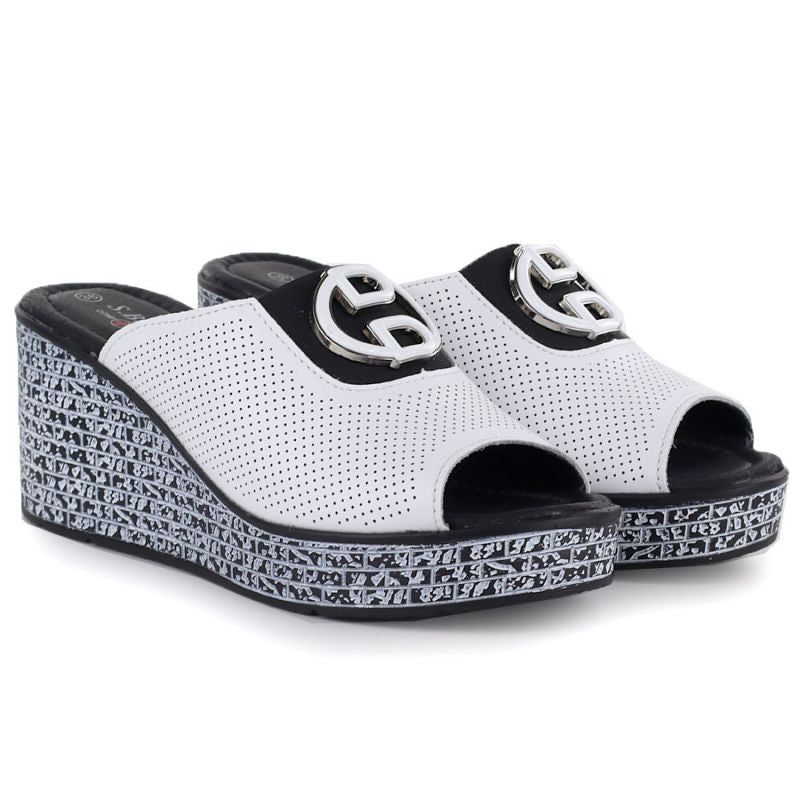 Women's leather wedge sandals, white, S.Barski 7012 S.Barski