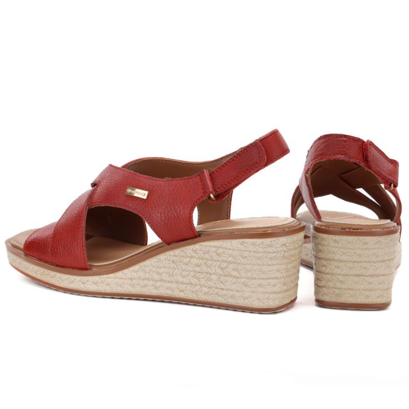 Sergio Leone SK297 Burgundy Women's Leather Wedge Sandals LEONE