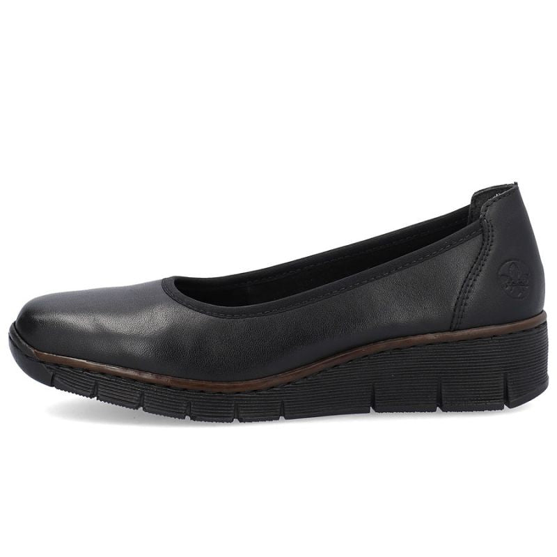 Rieker 53755-00 women's leather wedge shoes, comfortable black