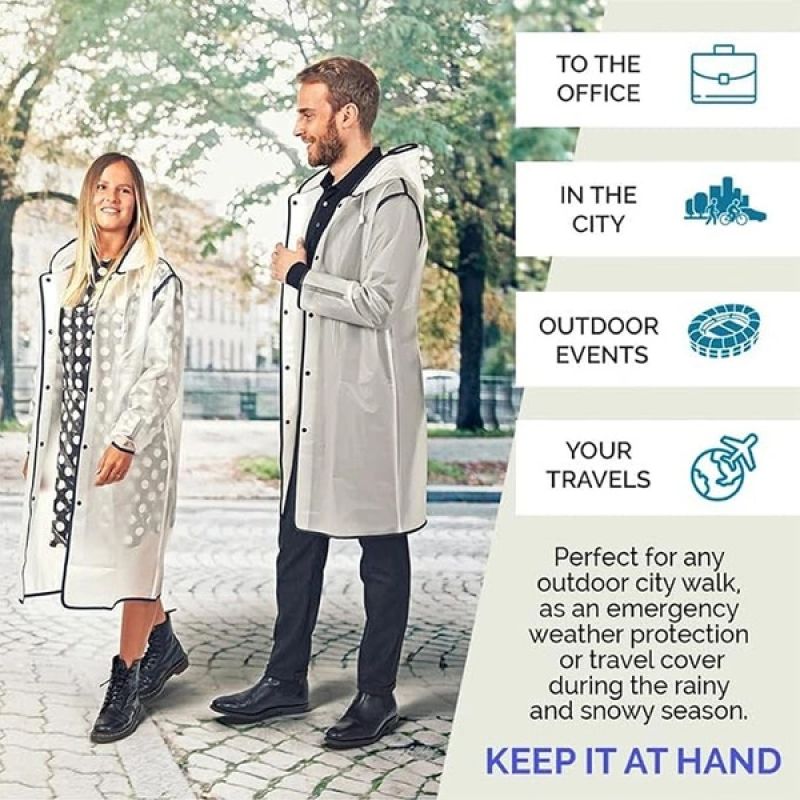Perletti Men's Trench Raincoat, White, with Hood, Size S