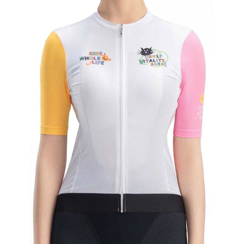 Rockbros 15210005005 L Women's Cycling Jersey with Print - White