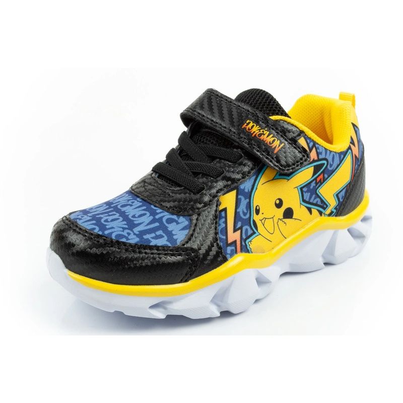 Leomil children's sports shoes Pokemon sneakers lightweight with velcro LED black yellow