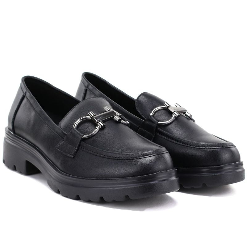 Women's leather lords shoes black Jezzi JH03-2
