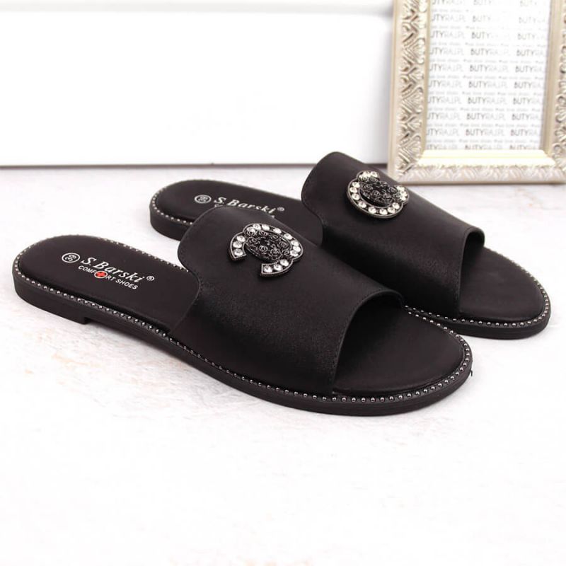 Comfortable flip-flops with rhinestones S.Barski W OLI258A, black Footwear/Lifestyle/S.Barski Your Sports Performance