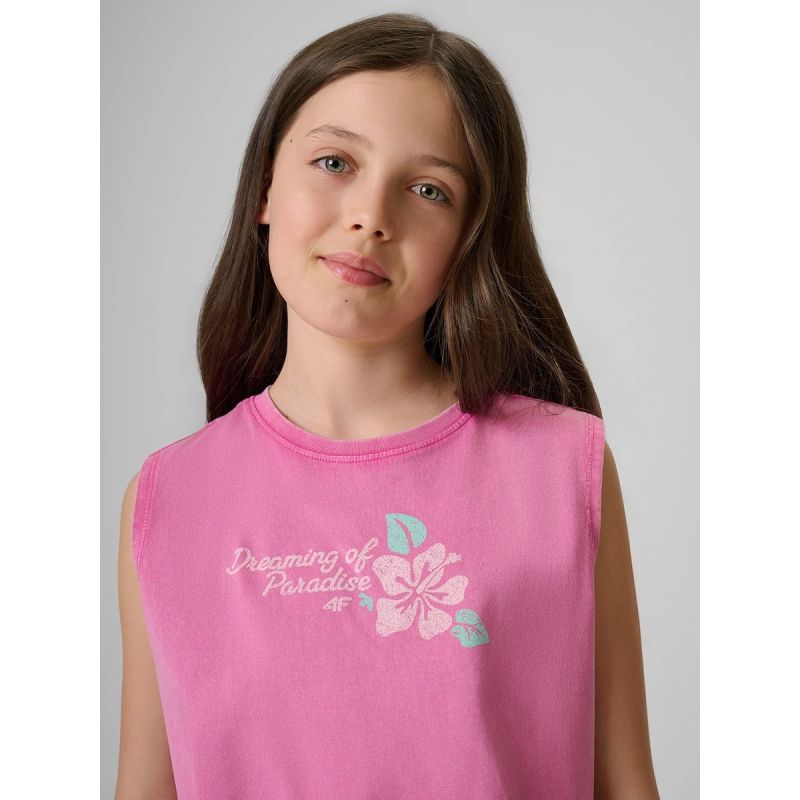 Girls' sleeveless T-shirt with print 4F 4FJRSS26TSLEF328-54S 4f