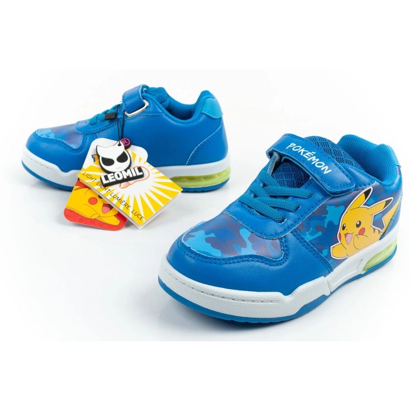 Leomil children's sports shoes Pokemon sneakers lightweight with velcro LED blue
