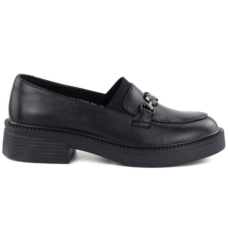 Women's leather lords moccasins with thick soles, black Vinceza 39985 Vinceza