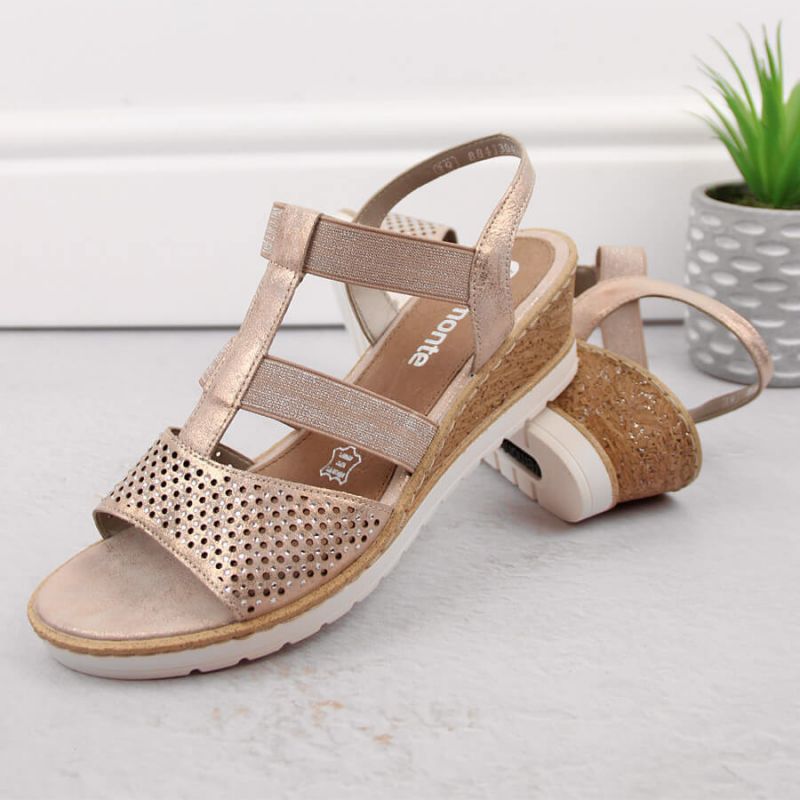 Comfortable wedge sandals Remonte W RKR667, pink gold Footwear/Lifestyle/Rieker Your Sports Performance