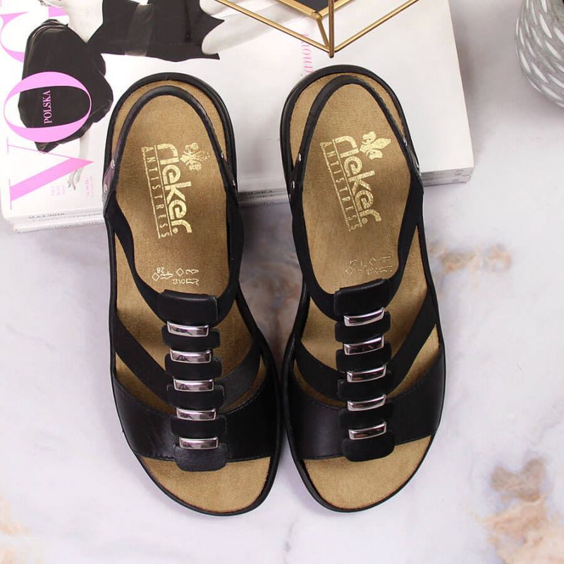 Black leather Roman sandals Rieker W 64580 Footwear/Outdoor Your Sports Performance