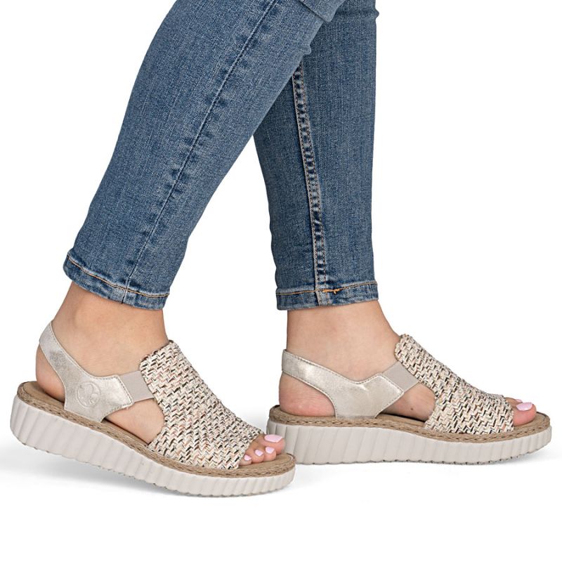 Women's beige woven platform sandals Rieker 69276-60 Rieker