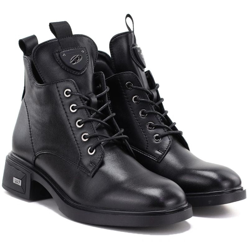 Black women’s leather heeled ankle boots Vinceza 133145
