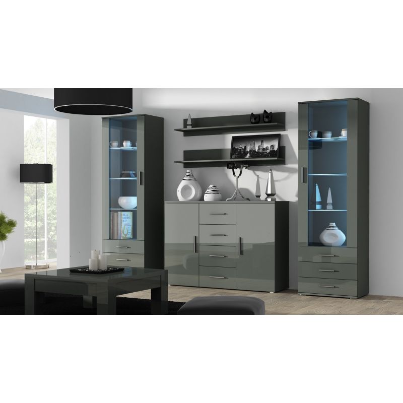 SOHO S1 display cabinet, grey/gloss grey Bufety i witryny/Bufety i witryny na drewnianej podstawie Your Sports Performance
