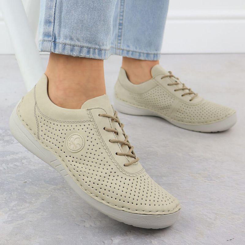 Rieker 52546-60 women's perforated leather shoes in beige Footwear Your Sports Performance