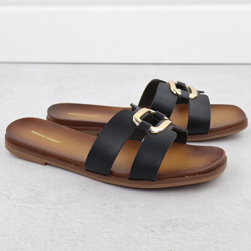 Women's slippers with decoration, black, Sergio Leone SK077H Footwear Your Sports Performance