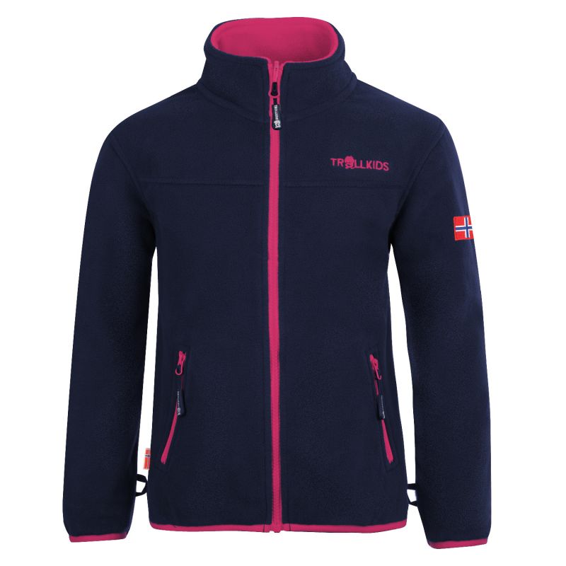 Trollkids Girls Oppdal Jacket XT Zip-Up Fleece Jacket for Girls, Navy/Pink (415-114) Trollkids