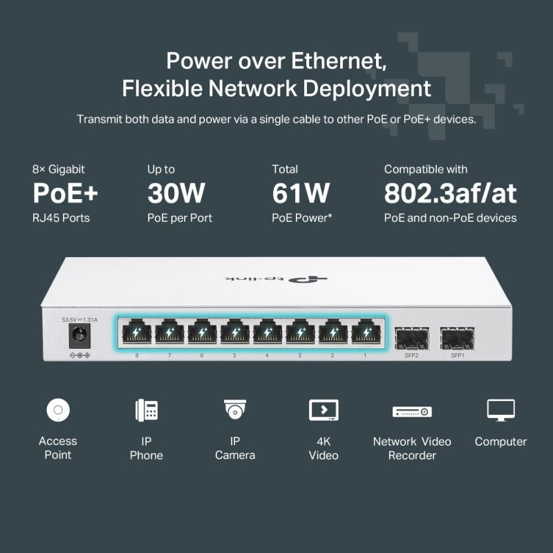 TP-Link FESTA FS310GP Network Links Managed L2/L2+ Gigabit Ethernet (10/100/1000) PoE Support 1U White Komunikacja i łączność/Switch-e Your Sports Performance