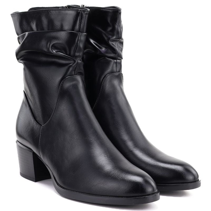 Women's high-heeled ankle boots with a gathered upper, black Vinceza 58682