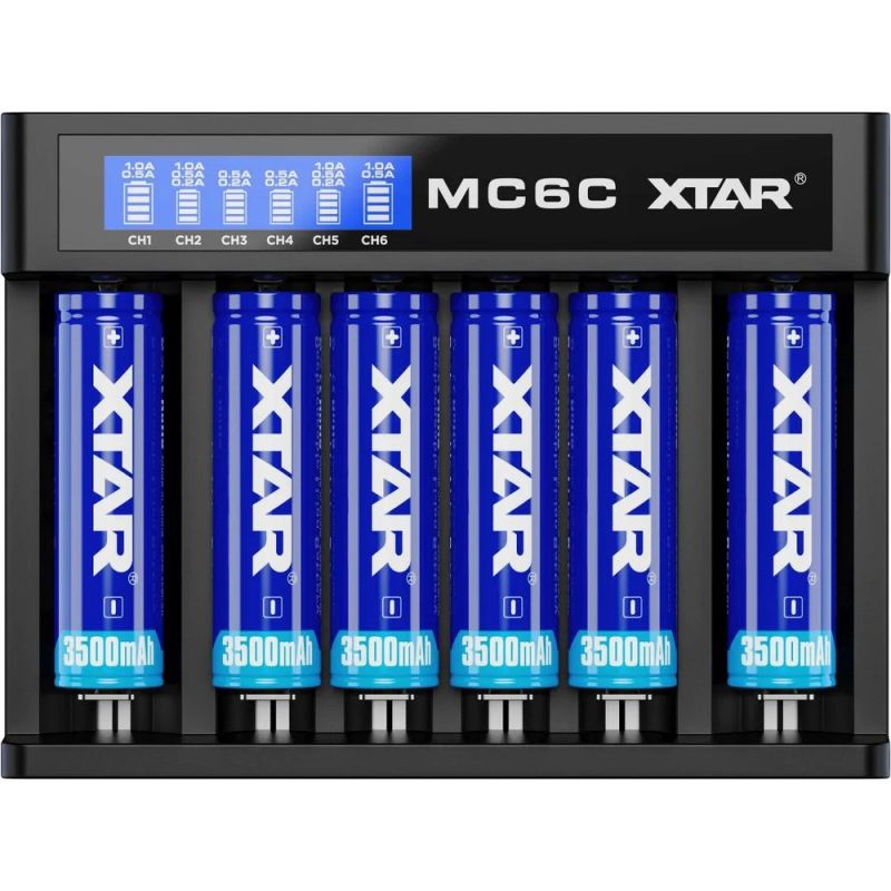 XTAR CHARGER FOR CYLINDRICAL LI-ION 18650 BATTERIES - 6 CHANNELS MC6C Baterie, akumulatorki i ładowarki/Ładowarki akumulatorowe (bez akumulatorków) Your Sports Performance