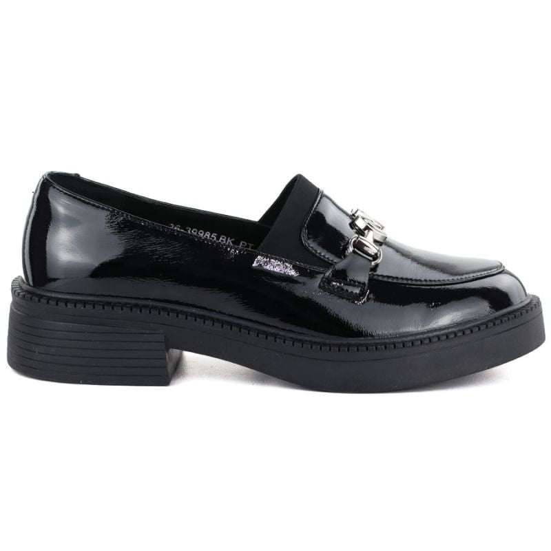 Women's leather lords moccasins with thick soles, black Vinceza 39985 Vinceza