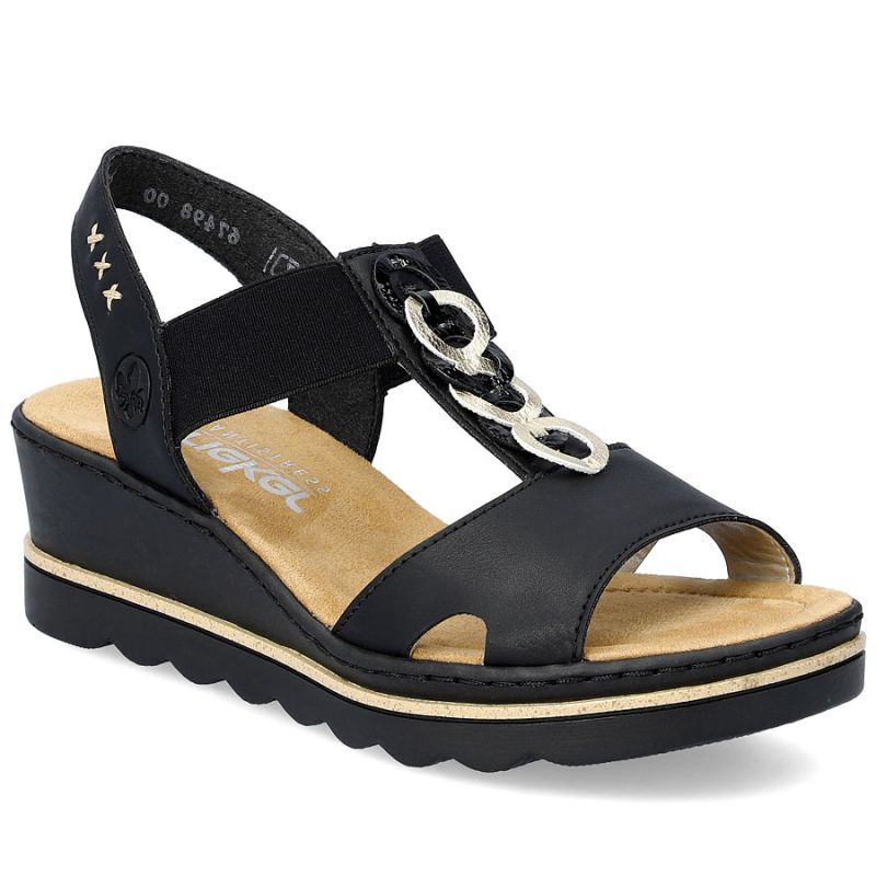 Women's comfortable platform wedge sandals black Rieker 67498-00 Rieker