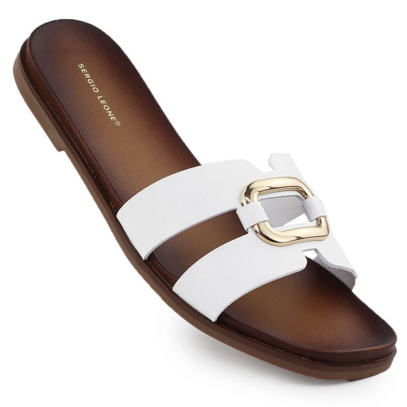 Women's slippers with decoration, white, Sergio Leone SK077H Footwear Your Sports Performance
