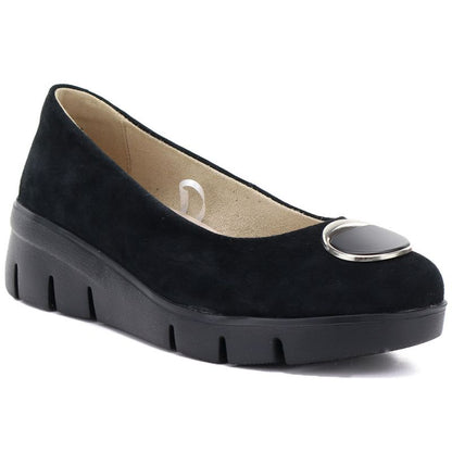 Women's leather wedge shoes, black, Vinceza 95412 Vinceza