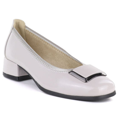Vinceza 18129 Gray Leather Low Heel Pumps Vinceza