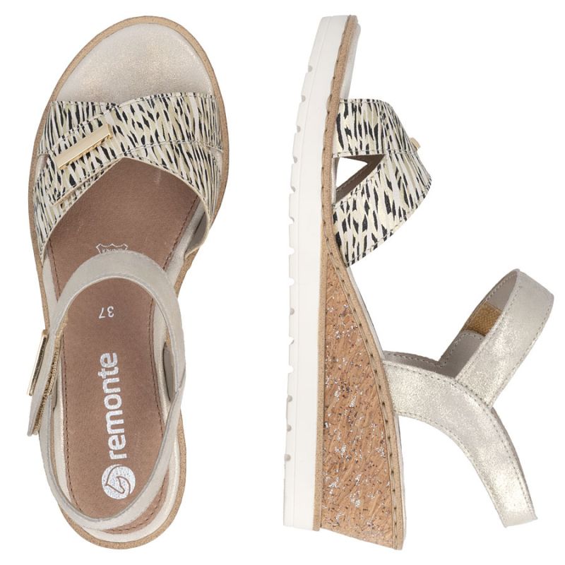 Women's gold leather wedge sandals Remonte R6266-90 Remonte