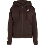 Women's adidas Essentials 3-Stripes Full-Zip Fleece Hoodie Brown KX0784