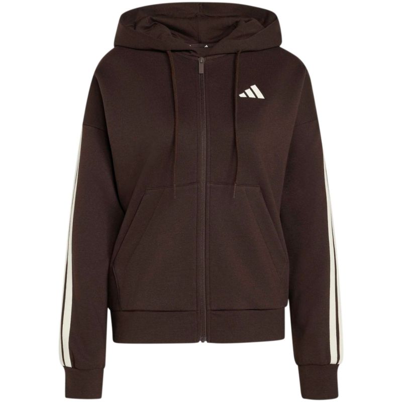 Women's adidas Essentials 3-Stripes Full-Zip Fleece Hoodie Brown KX0784