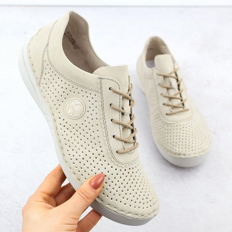 Rieker 52546-60 women's perforated leather shoes in beige Footwear Your Sports Performance
