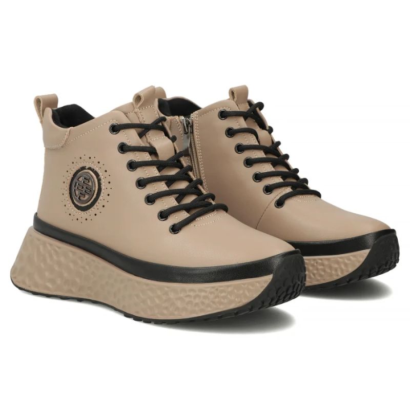 Leather ankle boots on the platform, insulated, beige, Filippo DBT7998