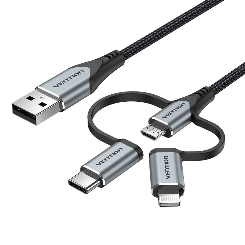 Vention USB-A 3in1 Micro-B USB-C Lightning Cable 1m Gray In preparation Your Sports Performance
