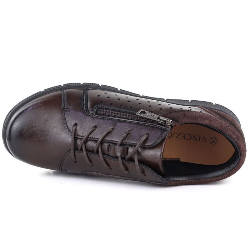 Women's leather openwork wedge shoes, brown Vinceza 39977 To be categorized Your Sports Performance