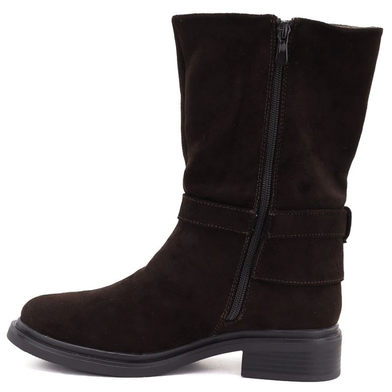 Women’s insulated suede ankle boots in chocolate brown, riding boot style, Potocki 96312