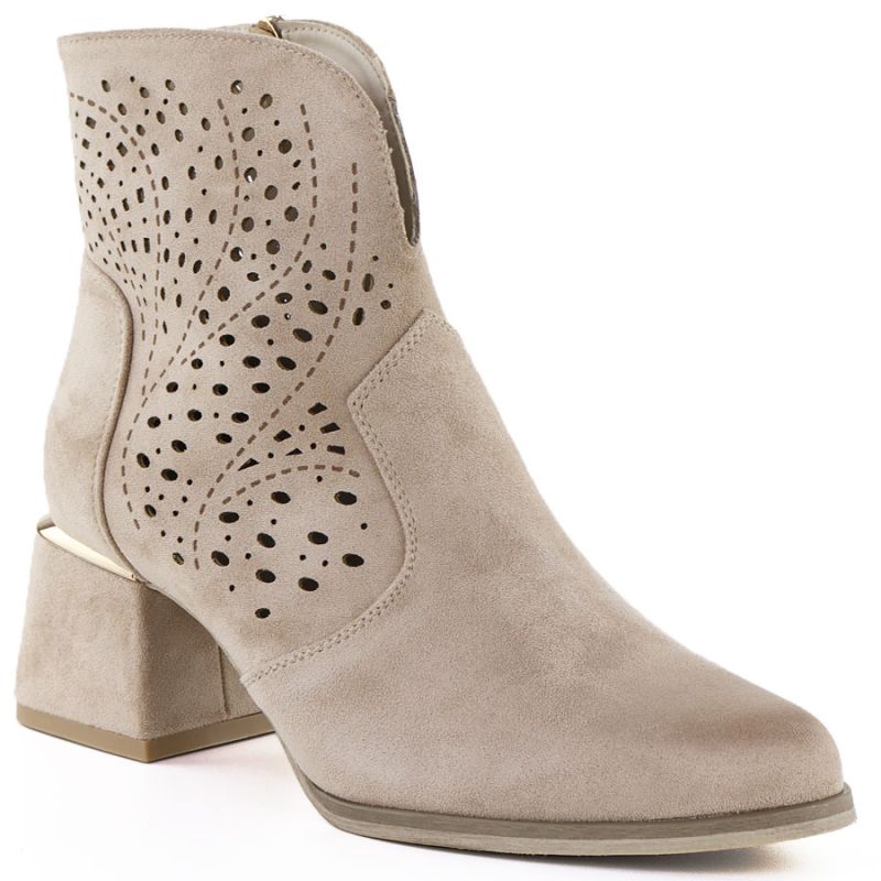 Women's suede ankle boots with openwork heels, beige, Potocki SZ12757 To be categorized Your Sports Performance
