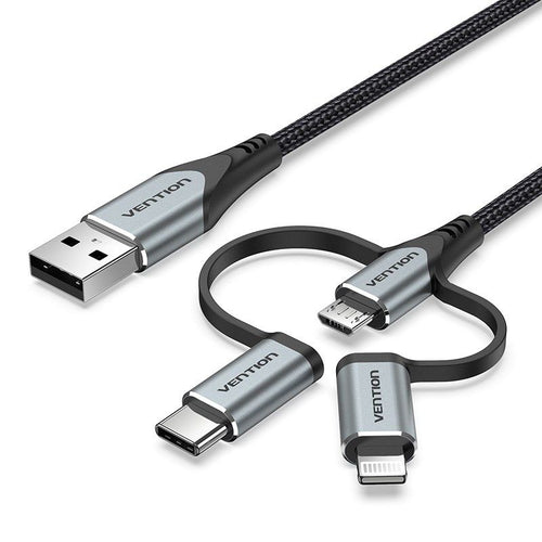 Vention USB-A 3in1 Micro-B USB-C Lightning Cable 1m Gray In preparation Your Sports Performance
