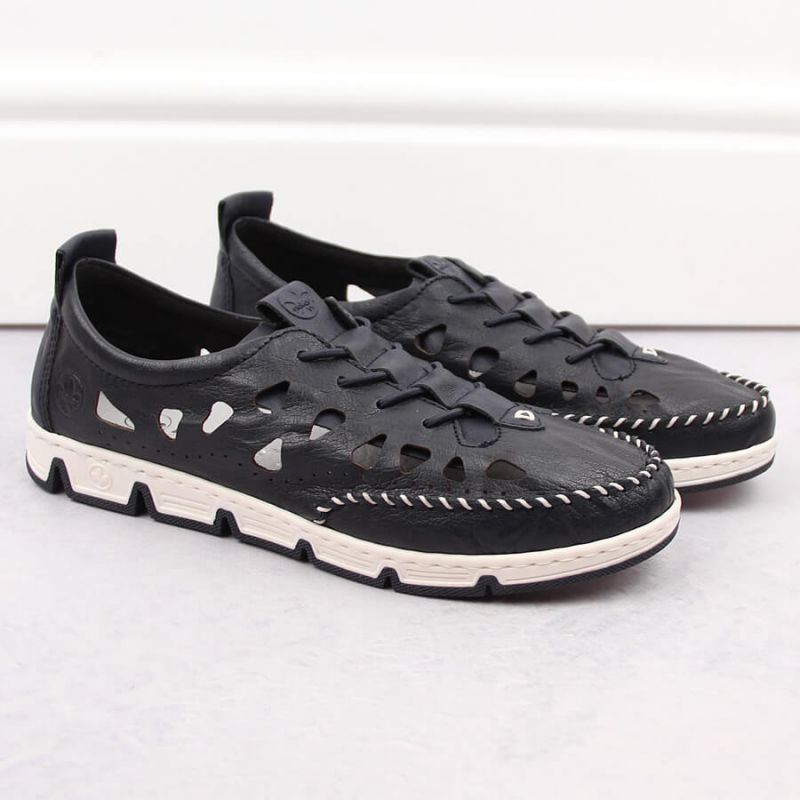 Leather openwork shoes Rieker W RKR652, navy blue