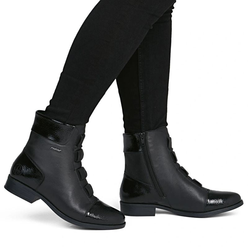 Rieker 77053-00 comfortable black women's leather ankle boots