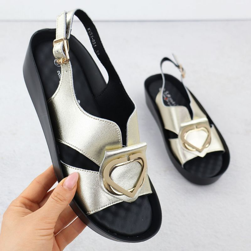Women's gold leather wedge sandals S.Barski KV51-031 Footwear Your Sports Performance