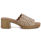 Women's openwork beige mules with a heel M.Daszyński MR2598-7 M. Daszyński