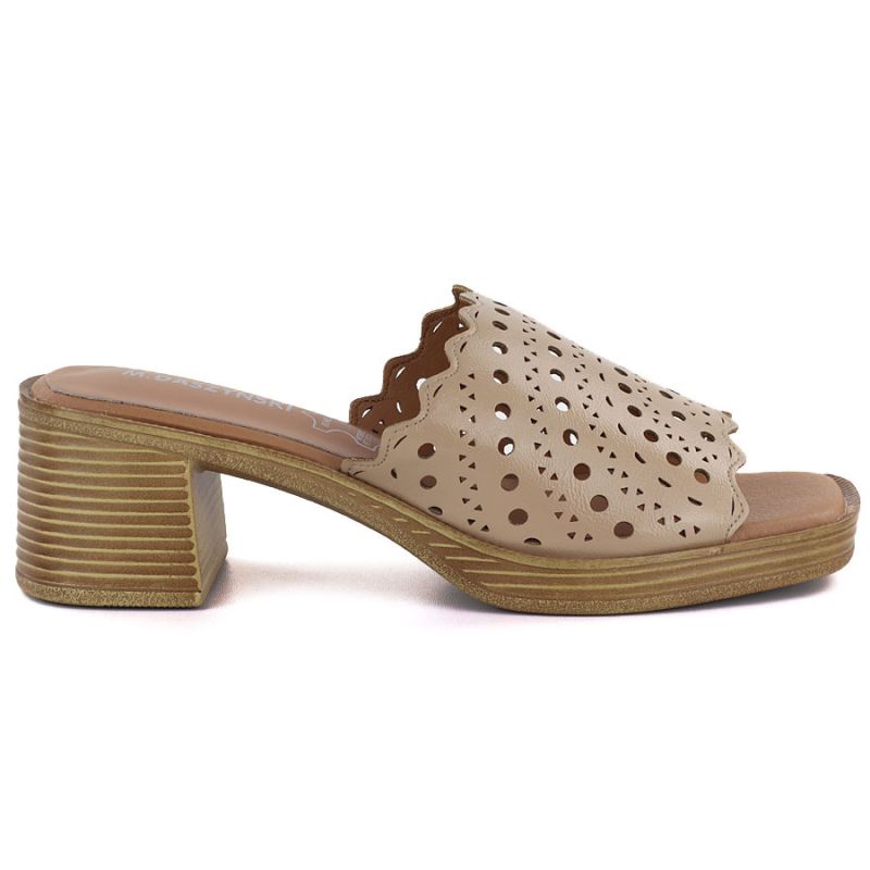 Women's openwork beige mules with a heel M.Daszyński MR2598-7 M. Daszyński