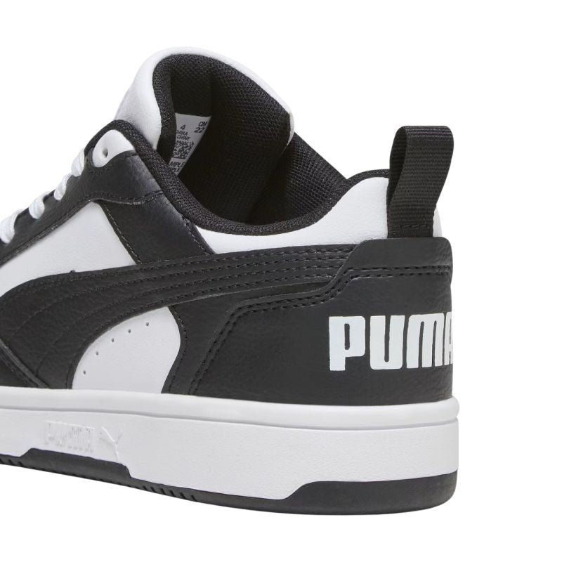 Puma Rebound V6 Lo Mid kids' shoes white and black 393833 01 Puma