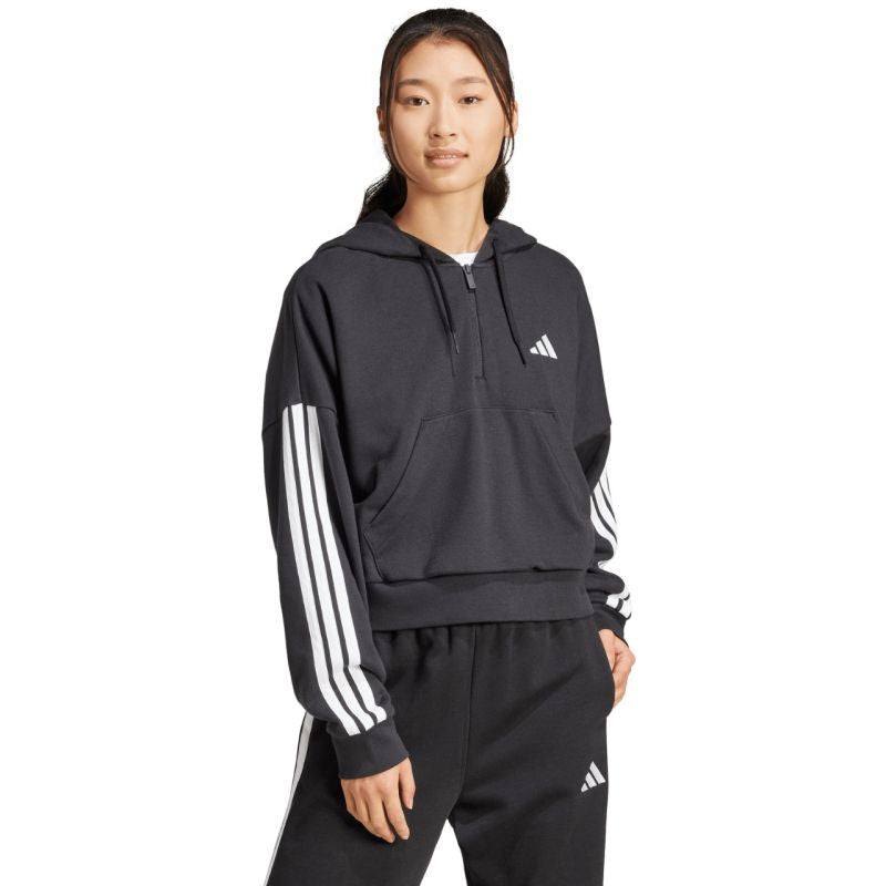 Women's adidas Essentials 3-Stripes French Terry Quarter-Zip Hoodie Black JN1956 In preparation Adidas