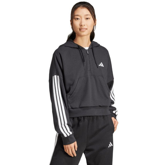 Women's adidas Essentials 3-Stripes French Terry Quarter-Zip Hoodie Black JN1956 In preparation Adidas