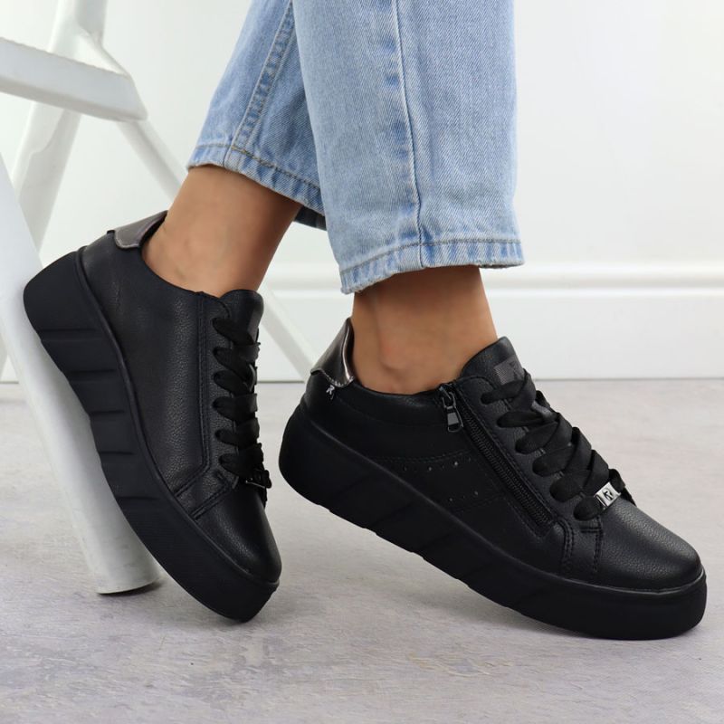 Rieker W2605-02 women's leather platform shoes in black Footwear Your Sports Performance