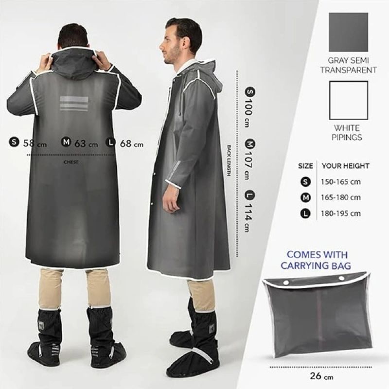 Perletti Women’s Trench Raincoat, Grey, with Hood, Size S