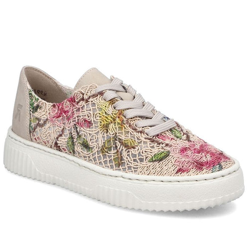 Women's openwork shoes with flowers, beige, Rieker N9919-91 Rieker